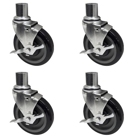 Bk Resources 5-inch Universal Wire Shelving Casters, Polyurethane Wheel, Brake, 300lb Cap, Acid Resistant, 4PK 5SBR-WS1-PS4